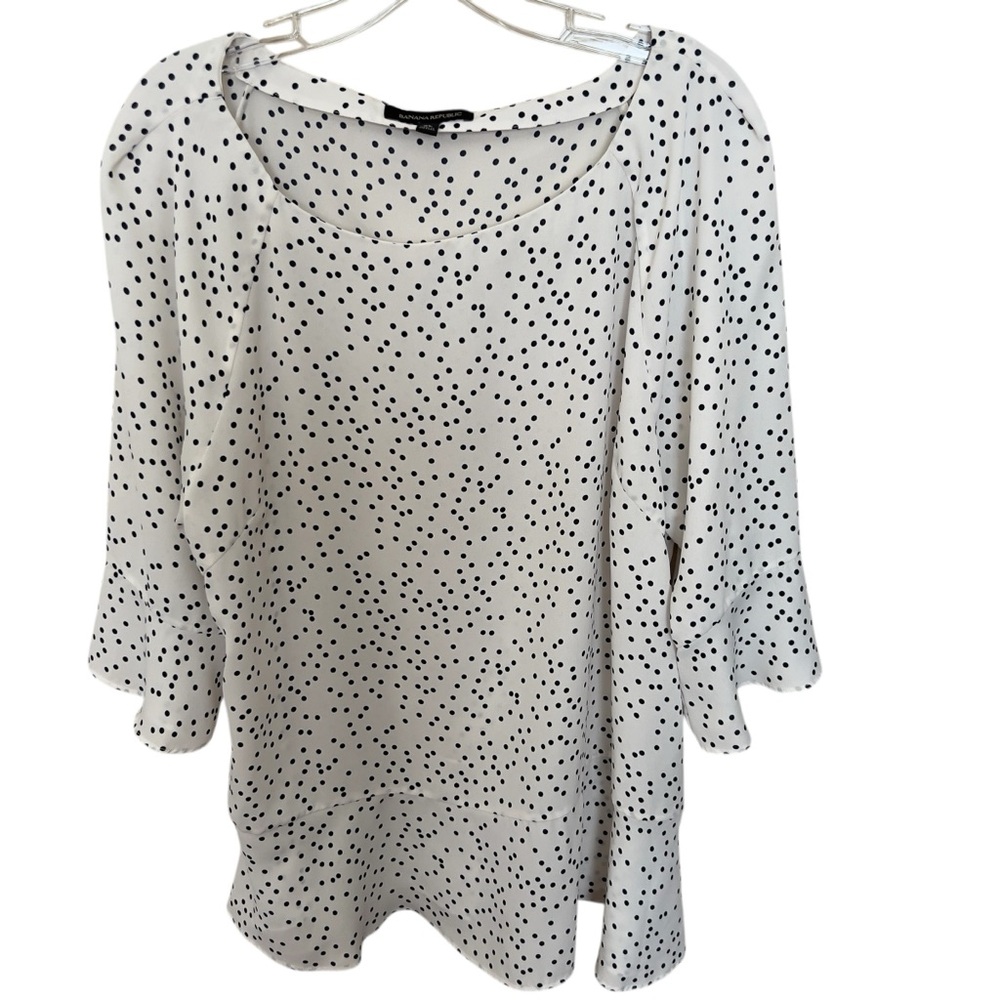 Adrianna Papell Timeless White Black Polka Dot 3/4 Sleeve Feminine Blouse SZ XL